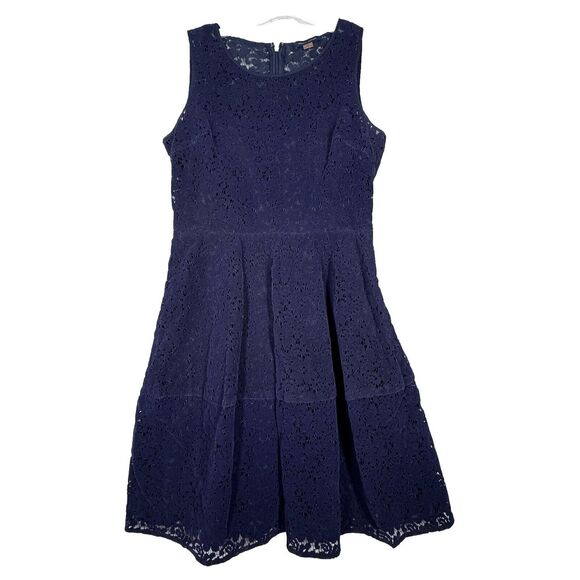 Tommy Hilfiger Dress Womens 6 Navy Blue Lace Feminine Cottage‎ Office Preppy - Picture 1 of 8